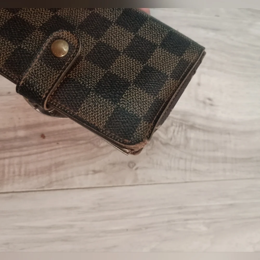 Auth Louis Vuitton LV Damier Vienois Wallet w/ Gold Fittings Canvas Brown